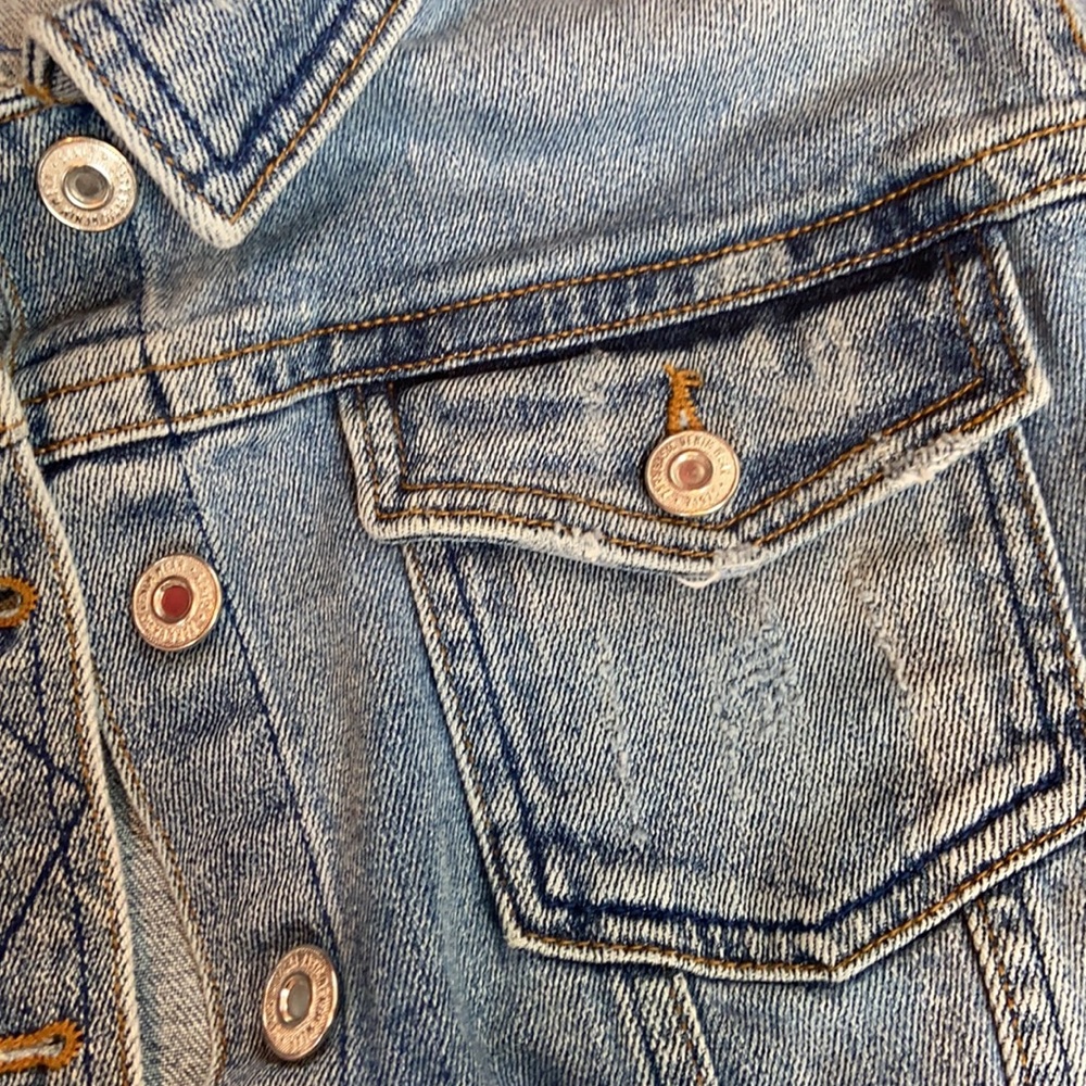 Zara Distressed Basic Denim Jacket Medium - image 3